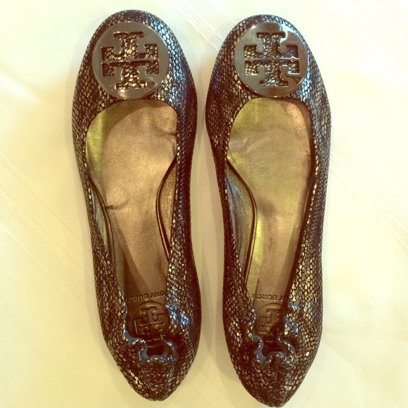Tory Burch Metallic Snakeskin Flats - Picture 1 of 4